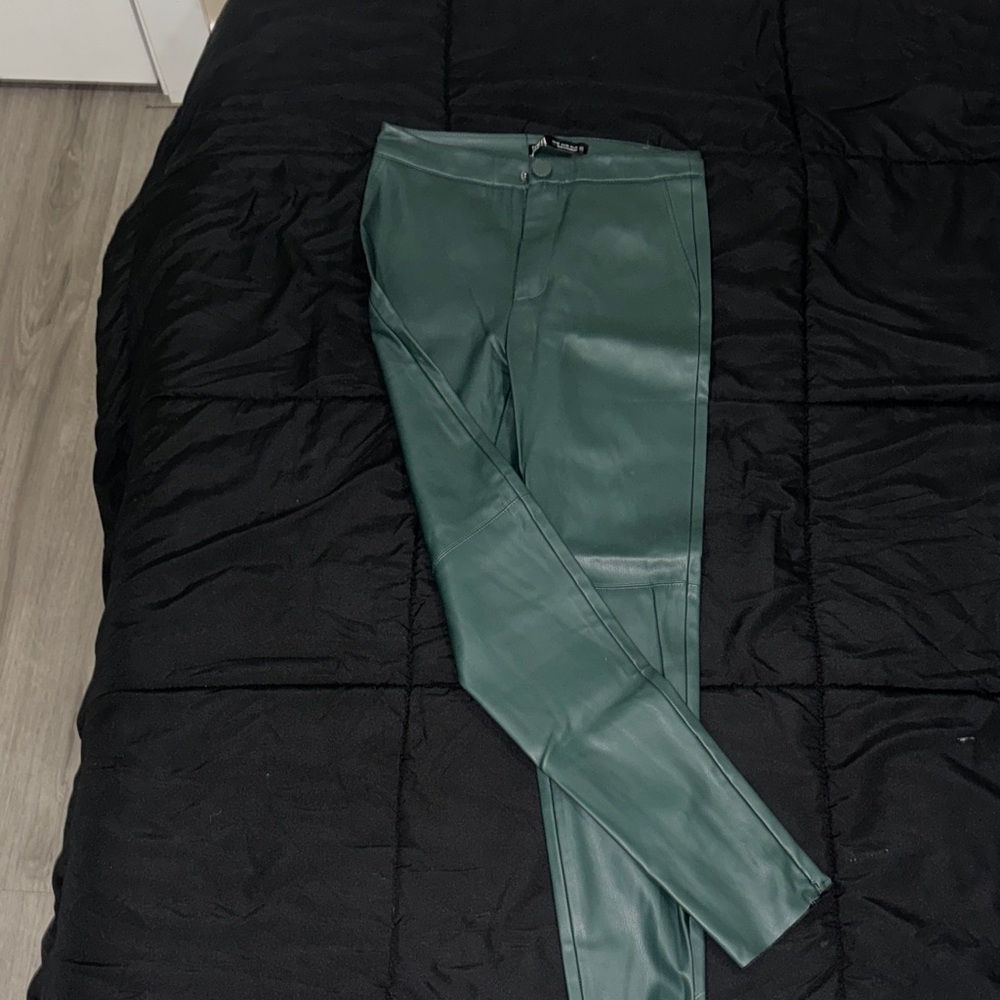 Zara Teal Faux Leather Trousers